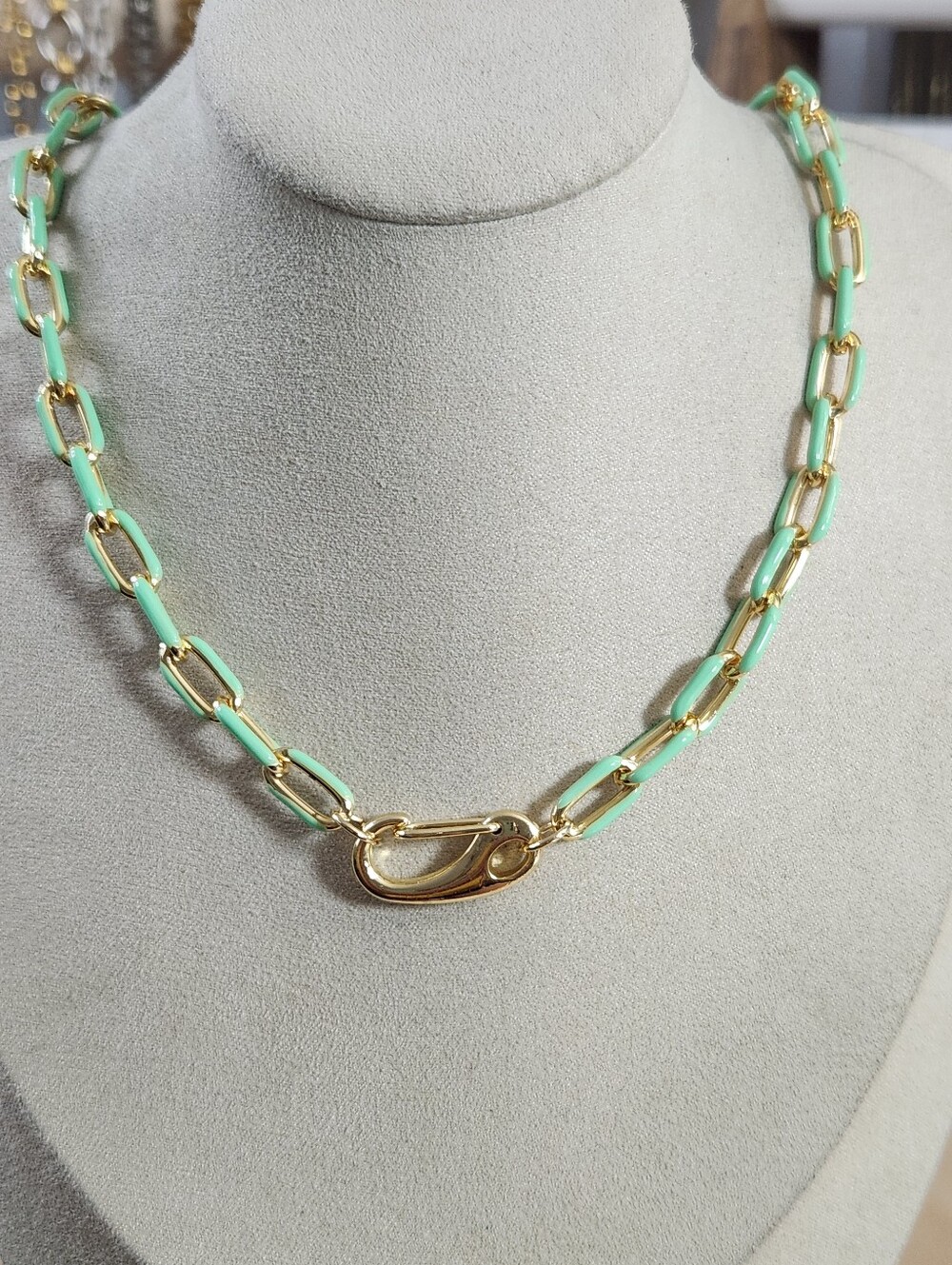 14k Gold Plated Mint Enamel Chain